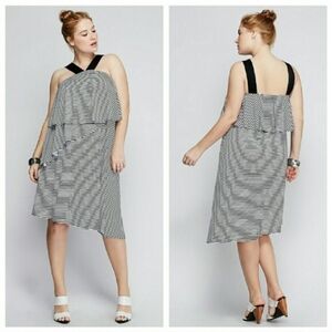 Lane Bryant Striped Black White Beachwalk Cascade Ruffle Dress Women's 18/20 2X